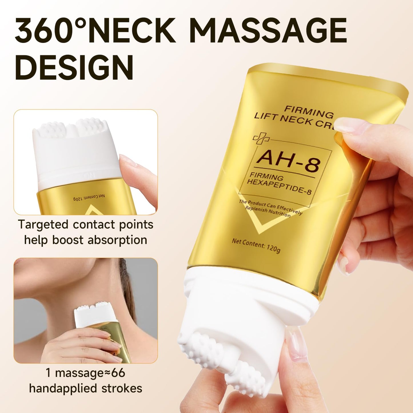 Gaayou AH-8 Firming Neck Cream with Roller - Neck Firming Cream Advanced Tightening & Lifting Treatment Contains Hexapeptide for Crepey Skin, Sagging Neck and Wrinkles Women Men