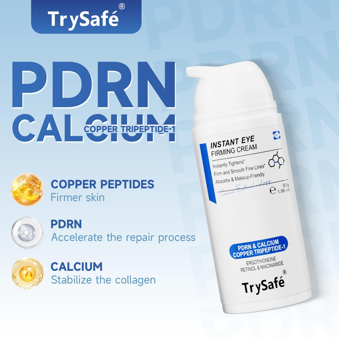 TrySafe 1.06oz PDRN & Calcium & Copper Peptides Temporary Eye Tightener - Reduce Eye Bags, Puffy Eyes, Dark Circles & Firm Wrinkle, Smile Line Instantly* | Hyaluronic, Collagen, Kojic, Caffeine