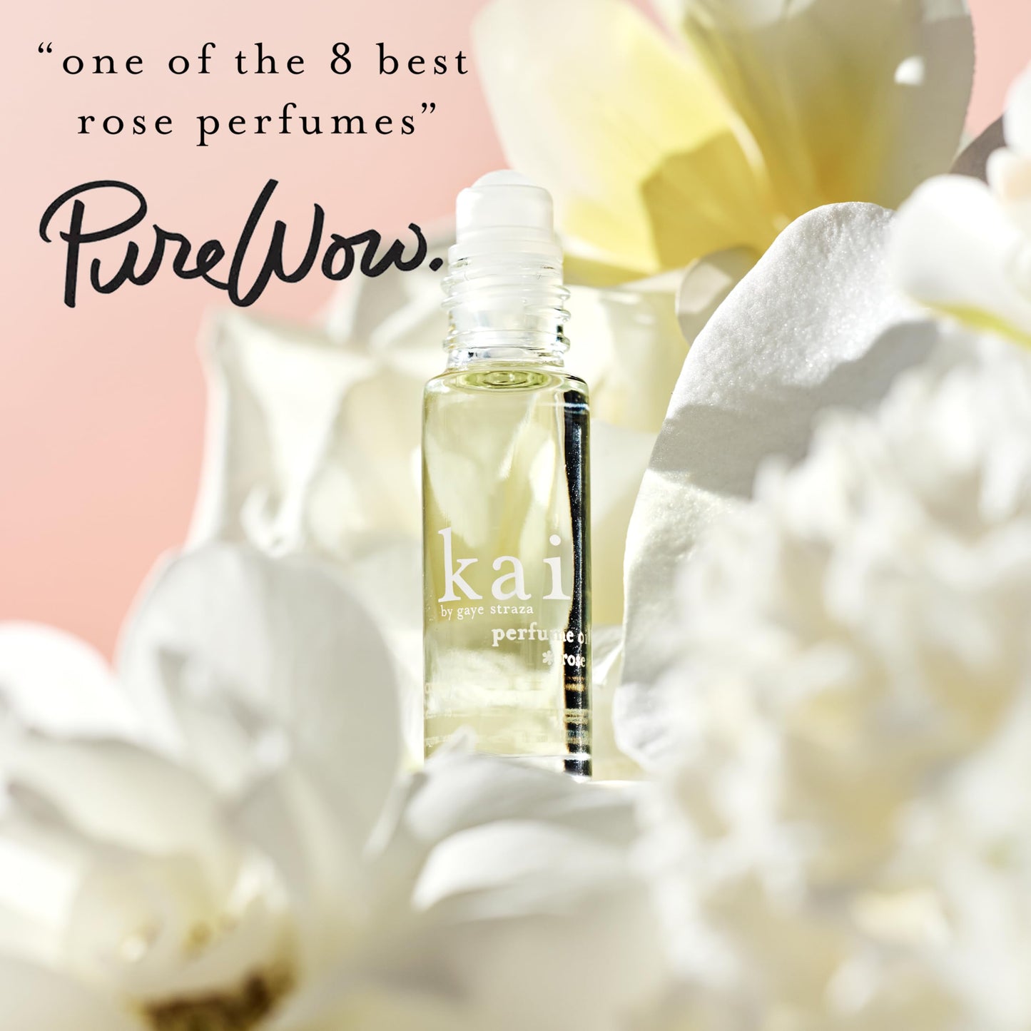 kai perfume oil. rose absolute, gardenia wrapped in white exotic flowers, layered with rose absolute. eau de perfume roll-on oil, 1/8 fl oz., vegan, cruelty free, made in the usa