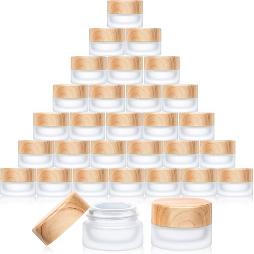 Geiserailie Glass Cosmetic Containers Empty Sample Jars with Leak Proof Lids Makeup Sample Containers for Lotion Cream Cosmetic(30 Pieces,5 Gram)
