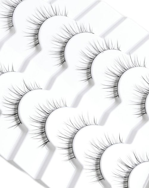 False Eyelashes Natural Look,Wispy C Curl Lashes, Thin Band Eye Lashes, Soft Resuable Strip Lashes, Natural Volume Faux Mink Eyelashes, 7 Pairs 10mm S12
