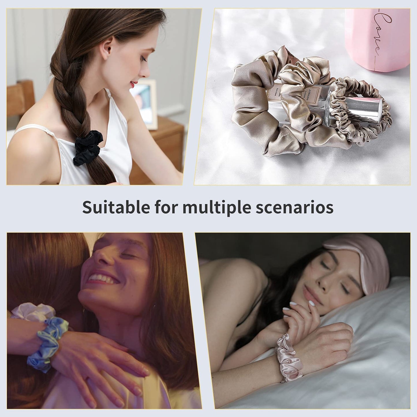 ZIMASILK 100% Mulberry Silk Hair Scrunchies-Standard, Small, Mini-Best for Women and Girls’Hair 19 Momme Elastic Hair Bands for Ponytail Holder Gentle And No hurt (3 Sizes, Taupe)