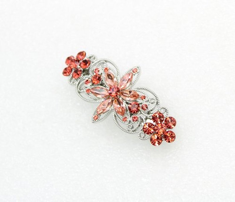 Faship Gorgeous Coral Rhinestone Crystal Flora Hair Barrette Clip