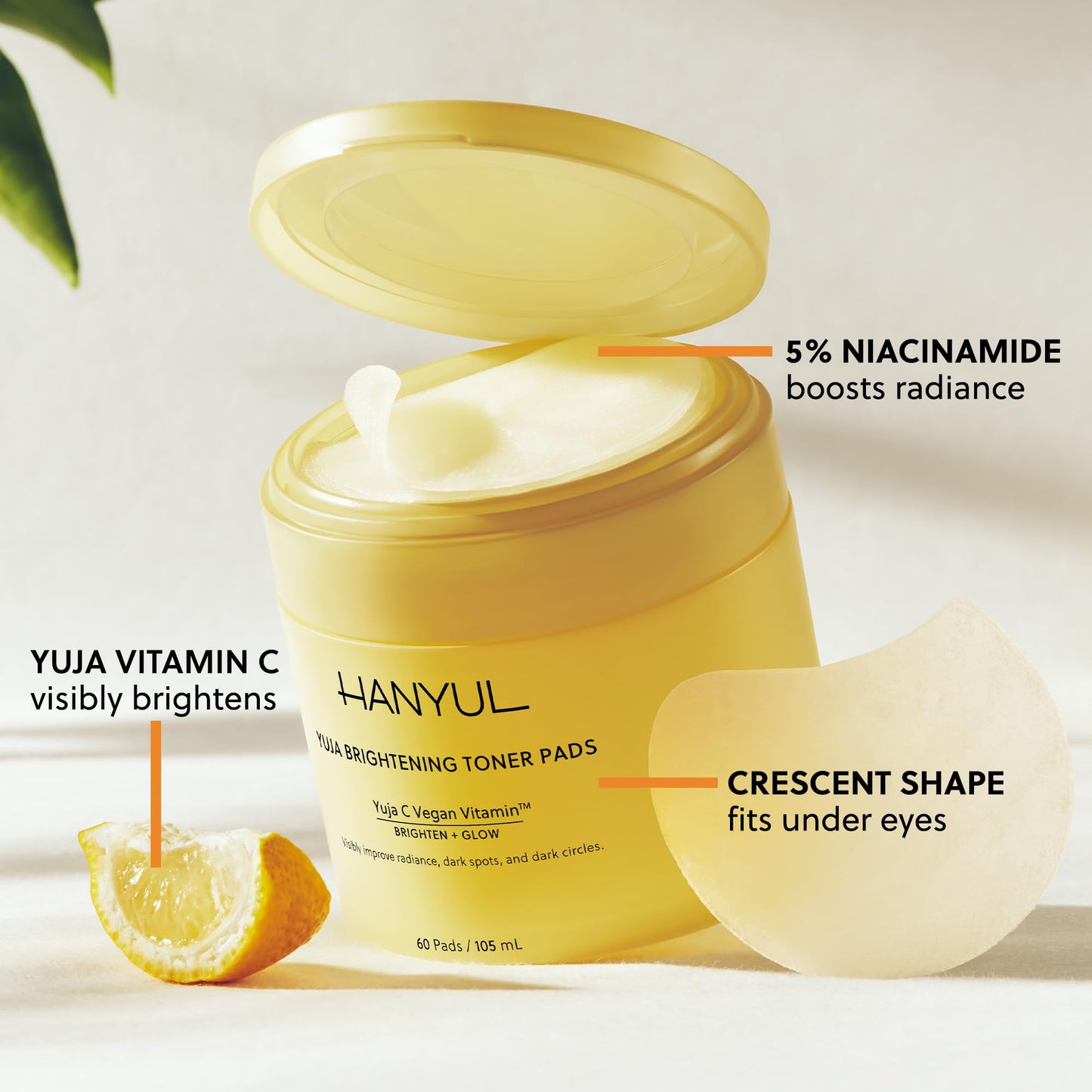 HANYUL Yuja Toner Pads | Korean Yuzu Face Toner Pads with Vitamin C & 5% Niacinamide | Visibly Reduce Dark Circles, Dark Spots, Even Tone, Boost Glow for Face & Undereyes | All Skin Types | 60 Pads