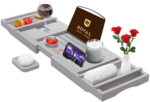 ROYAL CRAFT WOOD Premium Foldable Bathtub Tray - Expandable Bath Tray for Tub - Luxury Bathtub & Bathroom Accessories