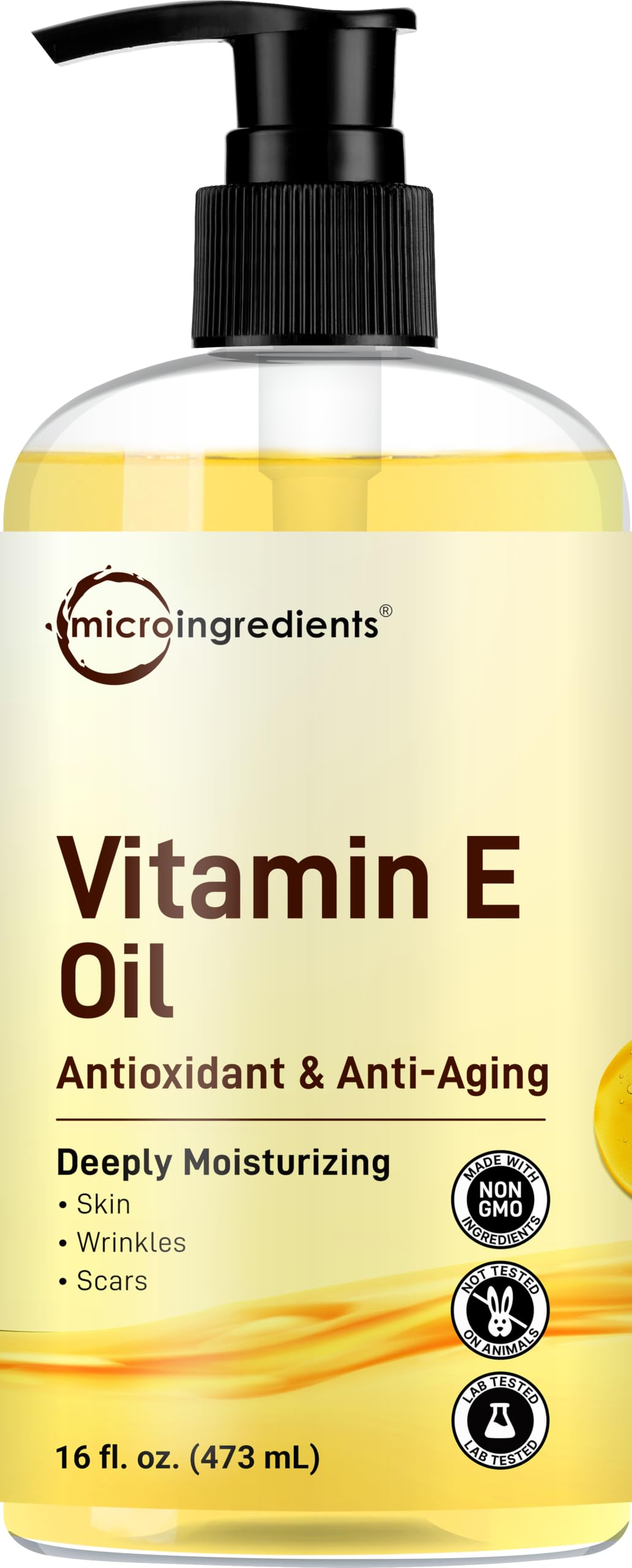 Micro Ingredients Bulk Size Vitamin E Oil 40,000 IU, 16 fl oz – Deep Moisturizing Skin, Face & Hair Oil for Dry Skin, Scars & Stretch Marks* – Fragrance-Free, Non-GMO, Cruelty-Free