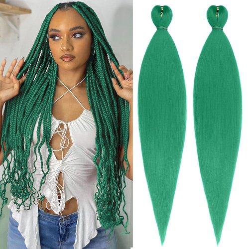 Unionbeauty Pre Stretched Braiding Hair 26 Inch 2 Packs Green Braiding Hair for Boho Box BraidsCrochet Hair Yaki Texture Hair Extensions Synthetic Braiding Hair Extension for Black Woman (green#)