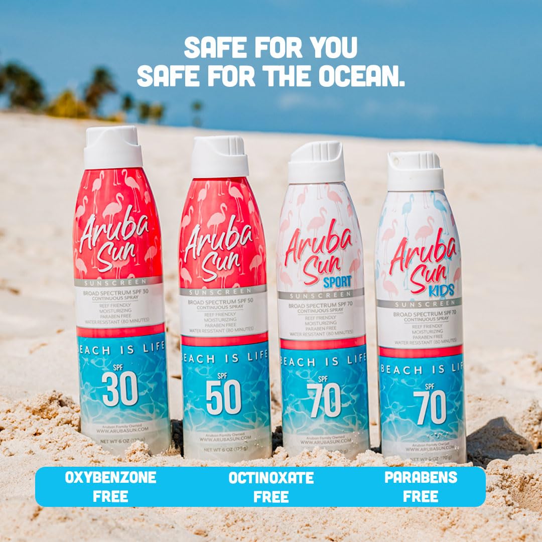 Aruba Sun SPF 50 Sunscreen Spray 6oz - Reef Act Compliant no 67 Octinoxate & Oxybenzone Free - Sun Screen Broad Spectrum UVA/UVB - Sunscreen Waterproof and Non-Greasy
