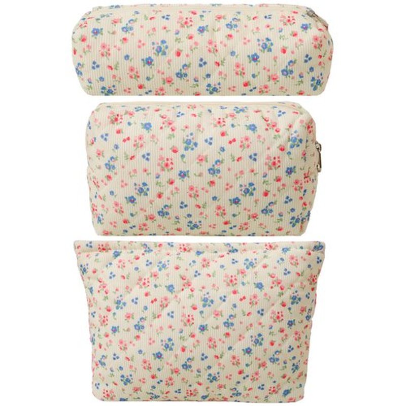 LYDZTION 3Pcs Makeup Bag Set, Large Floral Cosmetic Bag Quilted Makeup Bag Travel Makeup Bag Organizer Cute Makeup Brush Bag Travel Toiletry Bag for Women
