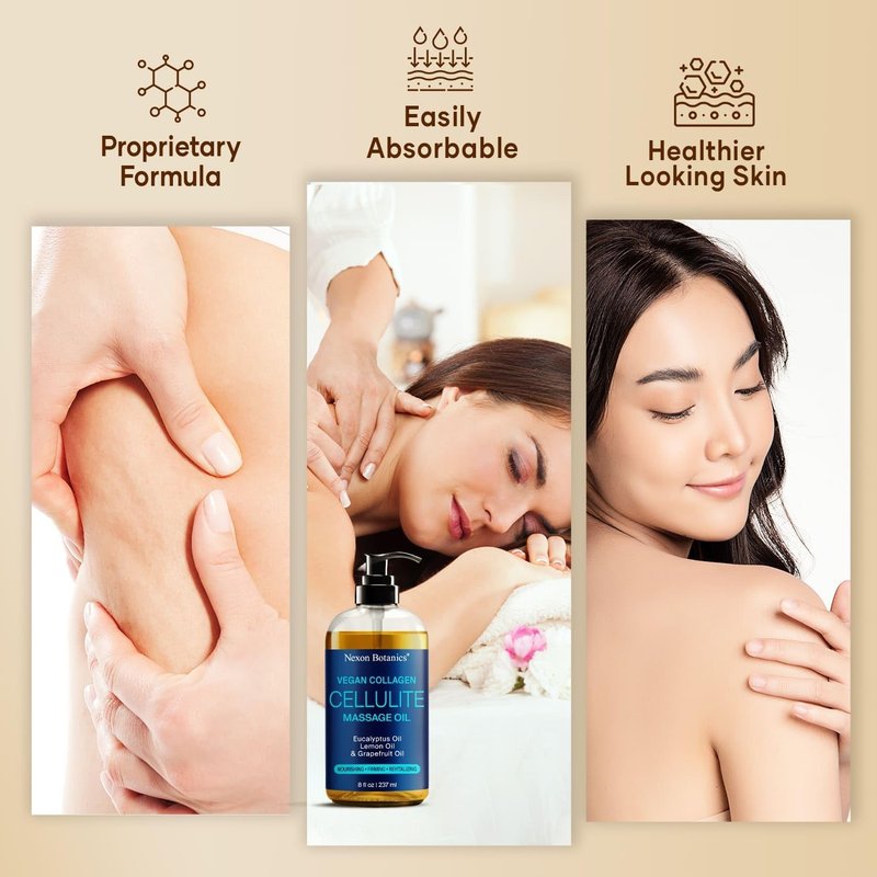 Anti-Cellulite Massage Oil - Natural Vegan Collagen & Stem Cells for Relaxation | 8 fl oz