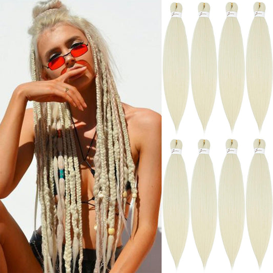[MULTI PACKS DEAL] Spetra Platinum Blonde Pre Stretched Braiding Hair Extensions 24 Inch - 8 Bundles Synthetic Crochet Braids 613 Knotless Natural EZ Box Braids Hair Professional Soft Yaki Straight