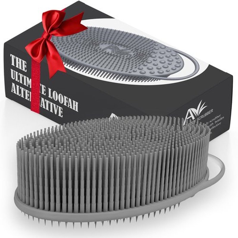 Avilana Silicone Exfoliating Body Scrubber – Dual-Sided Silicone Loofah for Shower, Body Scrubber for Men & Women, Gentle Loofa Alternative, Easy-to-Clean Silicone Body Scrubber (S2-Gray)