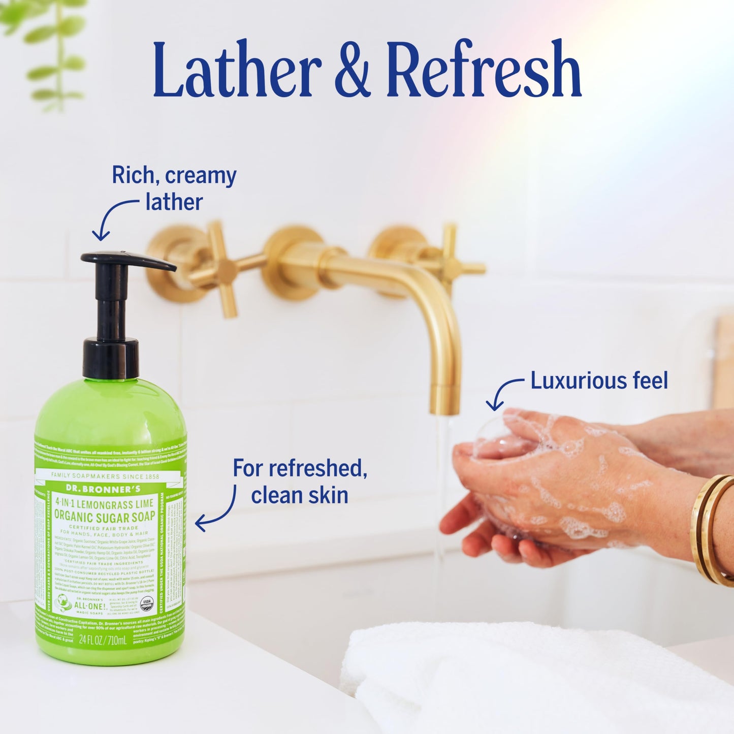 Dr. Bronner's Organic Sugar Soap (Lemongrass, 12 Ounce) - Made with Regenerative Certified Organic Oils, Sugar & Shikakai Powder, 4-in-1 Use: Hands, Body, Face and Hair- Liquid Soap, Nourishes