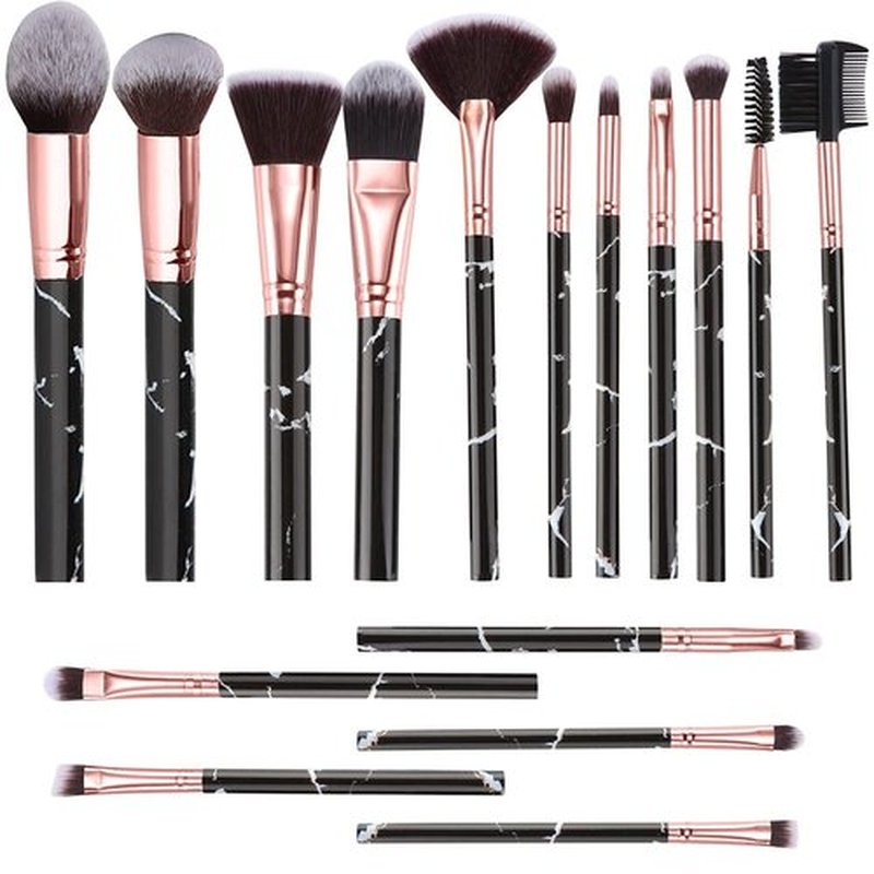 Makeup Brushes Set DUAIU 16PCS Professional Premium Synthetic Black Marble Make Up Brushes Foundation Brush Powder Blush Eyeshadow Brush Set With Makeup Brush Holder and Gift Box