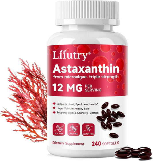 Astaxanthin 12mg Softgels - Premium Antioxidant Supplement for Eye, Skin & Immune Health | 240 Count