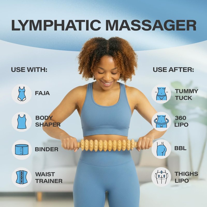 Wood Therapy Massage Tool - Lymphatic Drainage Roller Stick for Leg, Back & Thigh Muscle Relief | Post Liposuction & Fibrosis Treatment