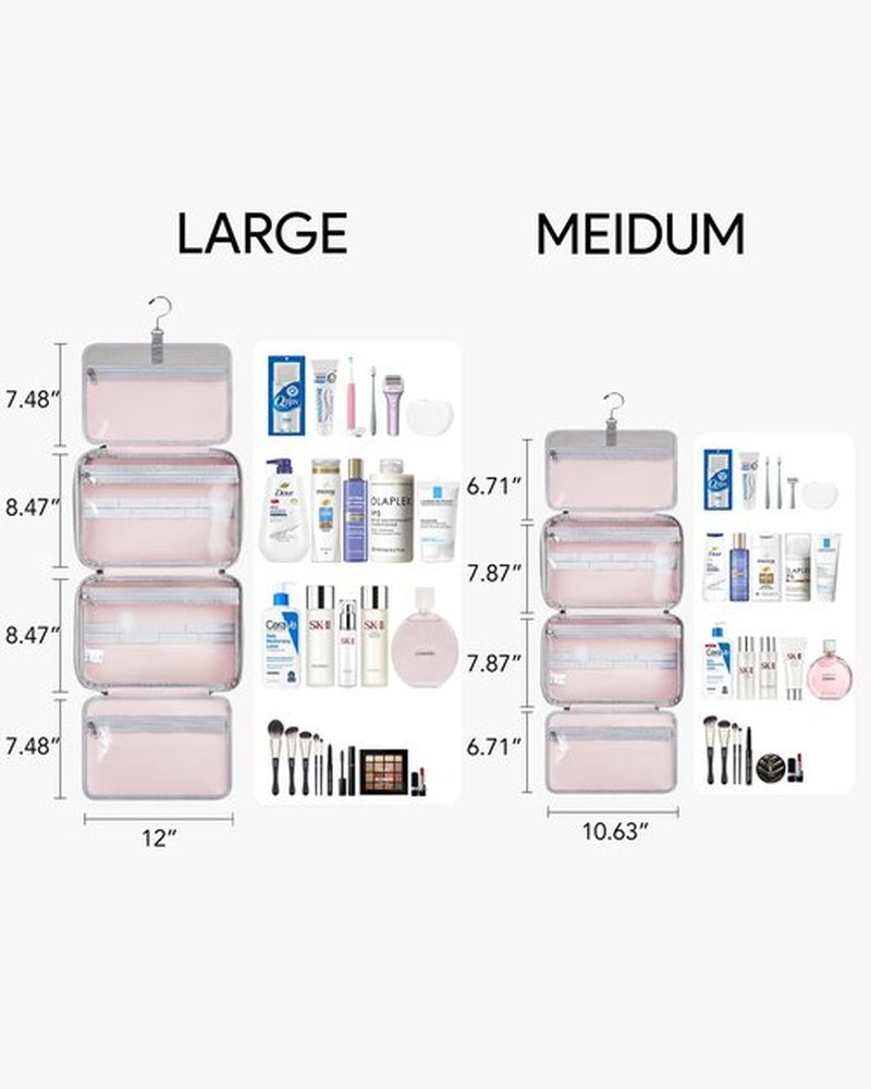 OlarHike Travel Toiletry Hanging Bag Waterproof, Makeup bag, Toiletries, Jewelry, Travel Essentials 3 in 1 Packing Organizers, Cosmetic Travel-Sized Container, Medium for Women Light Grey