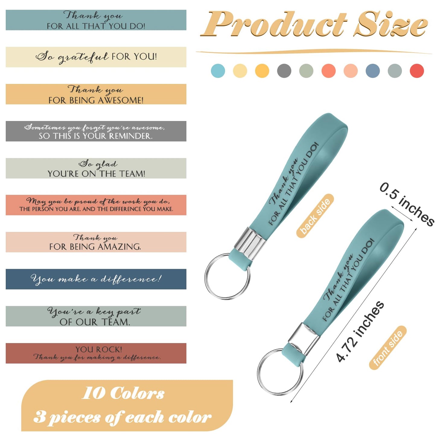 Nosiny 30 Pcs Keychain Appreciation Gift Bulk for CNA Employee Coworker Inspirational Thank You Gift for Teacher Nurse Staff(Bright)