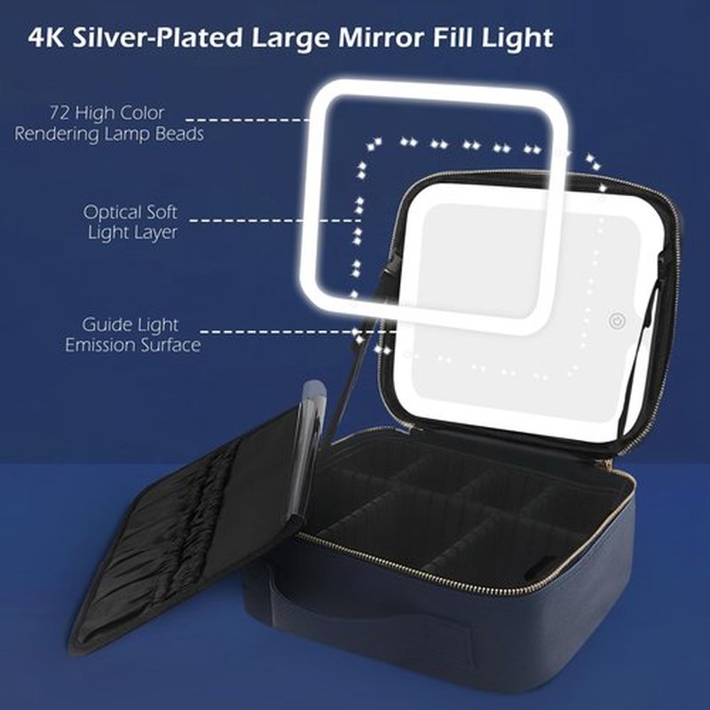 MOMIRA Makeup Bag with Mirror and Light Travel Makeup Train Case Cosmetic Bag Organizer Portable Artist Storage Bag with Adjustable Dividers Makeup Brushes Storage Organizer Royal blue