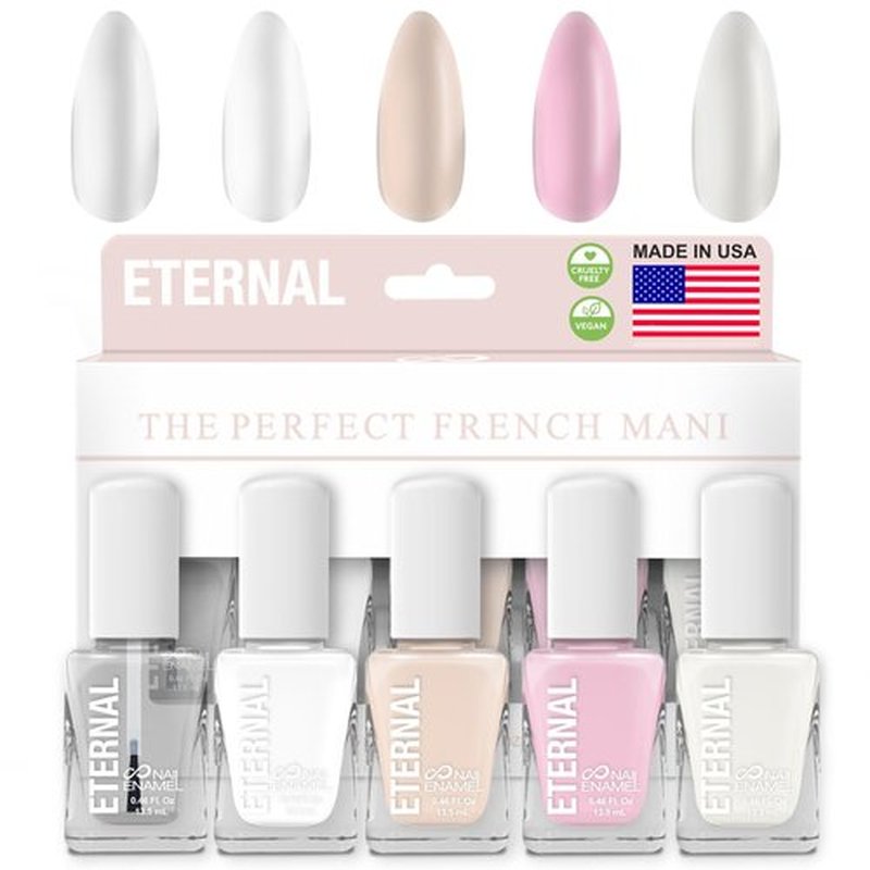 Eternal White Nail Polish Set for Women (OH LA LA) - Clear Nail Polish Set for Girls - Lasting & Quick Dry Light Non Toxic Nail Polish Kit for Home DIY Mani Pedi - Made in USA, 13.5mL (Set of 5)