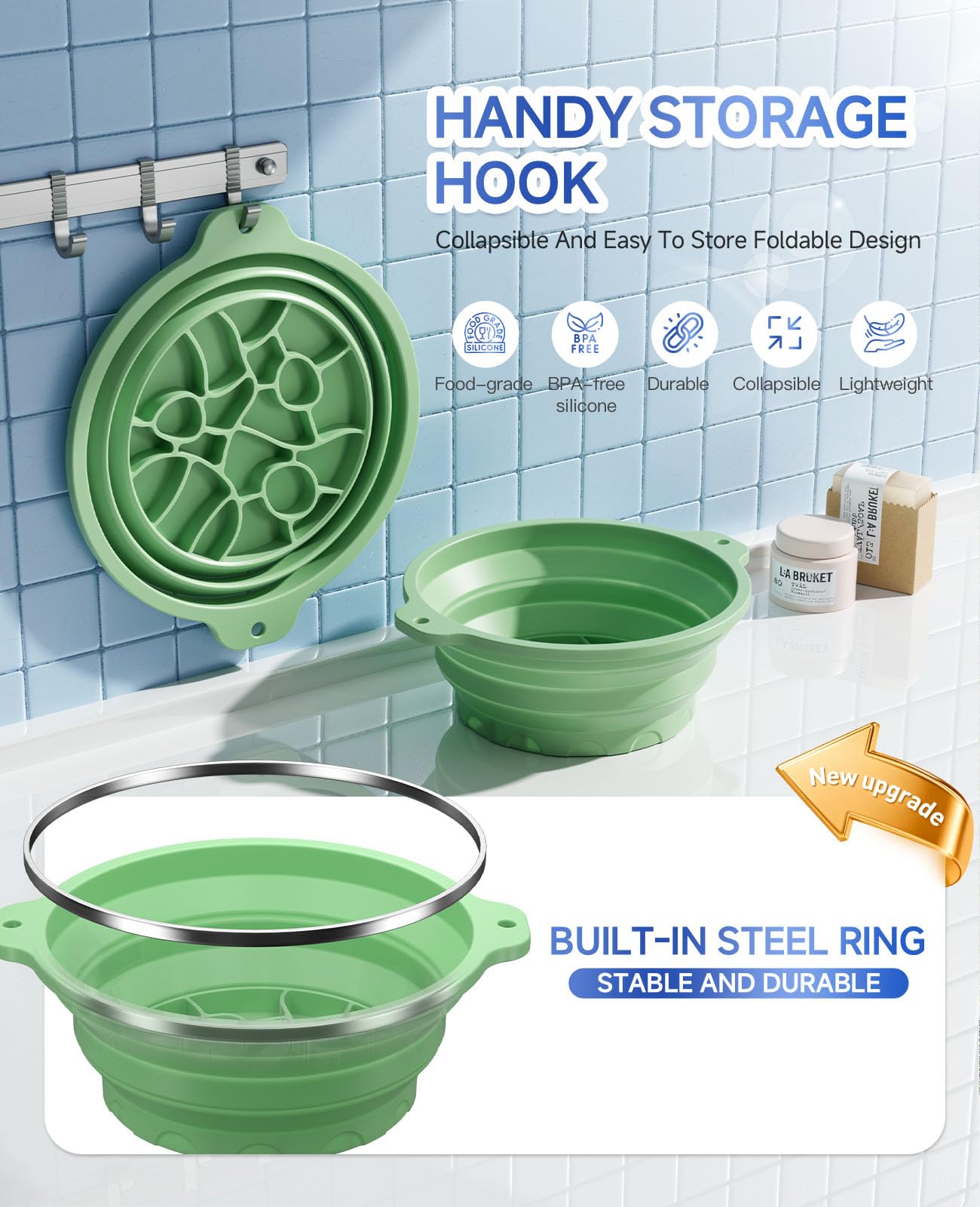 Face Bowl for Ice with Built-in Ice Tray – Collapsible Silicone Facial Ice Bath Bowl for Cold Plunge Therapy, Skin Tightening & Acne Relief – Portable Spa Tool for Home & Travel（Green
