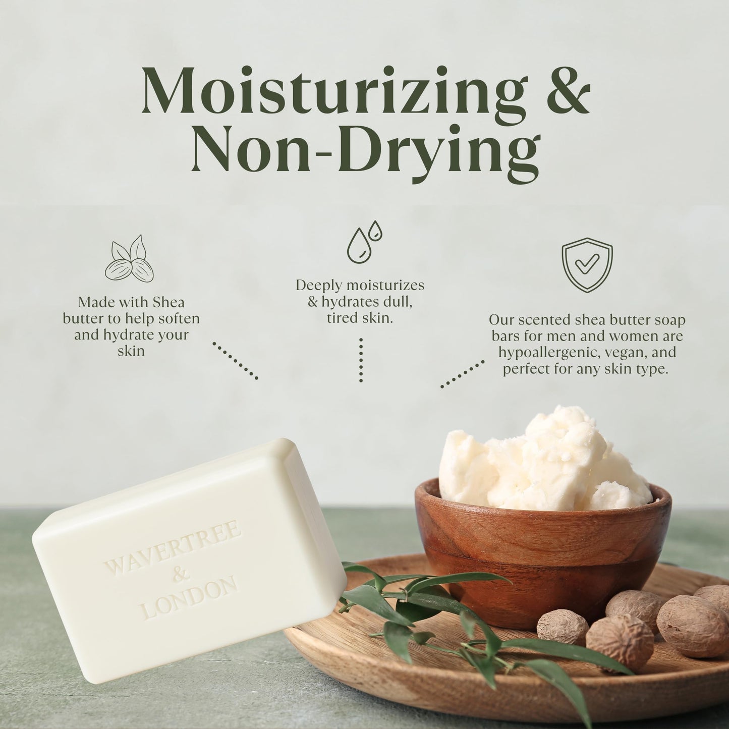 Wavertree & London Basil Lime & Mandarin Scented Natural Soap (2 Bars), 7oz Moisturizing French Triple Milled Soap Bars enriched with shea butter - Pure Plant Based Bath & Body Bars for All Skin Types