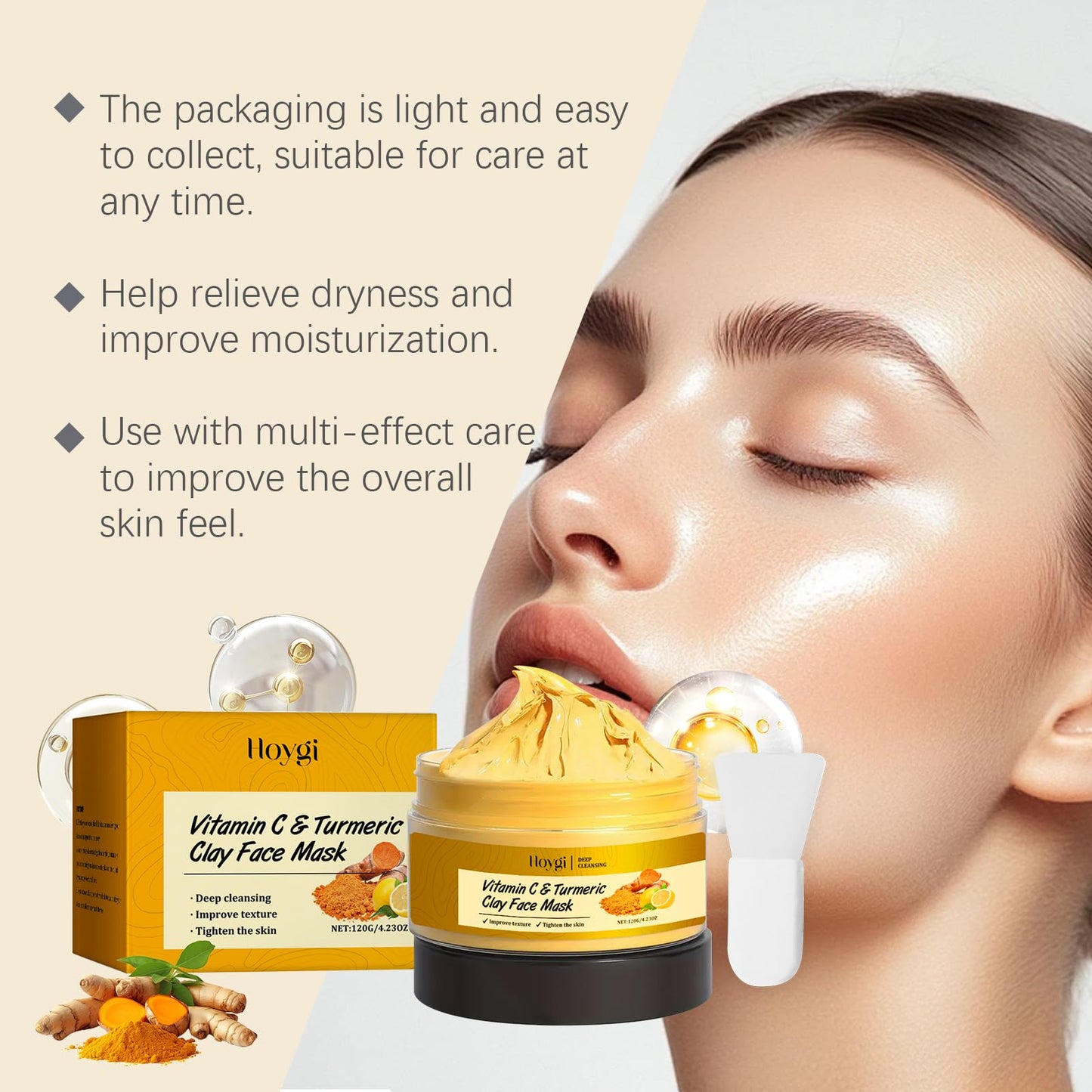 Turmeric Vitamin C Clay Mask, Suitable for Dark Spots and Dull Skin, Deep-Cleaning and Moisturizing Skincare Mask That Can Remove Blackheads and Pores, and Improve Uneven Skin Tone, 4.23 Ounces