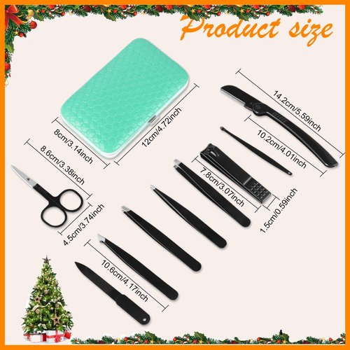 Yougai Tweezers and Nail Clipper Set,9 Pcs Professional Stainless Steel Tweezers Kit-Great Precision Tweezers with Curved Scissors and Eyebrow Razor for Daily Beauty Tools with Leather Travel Case