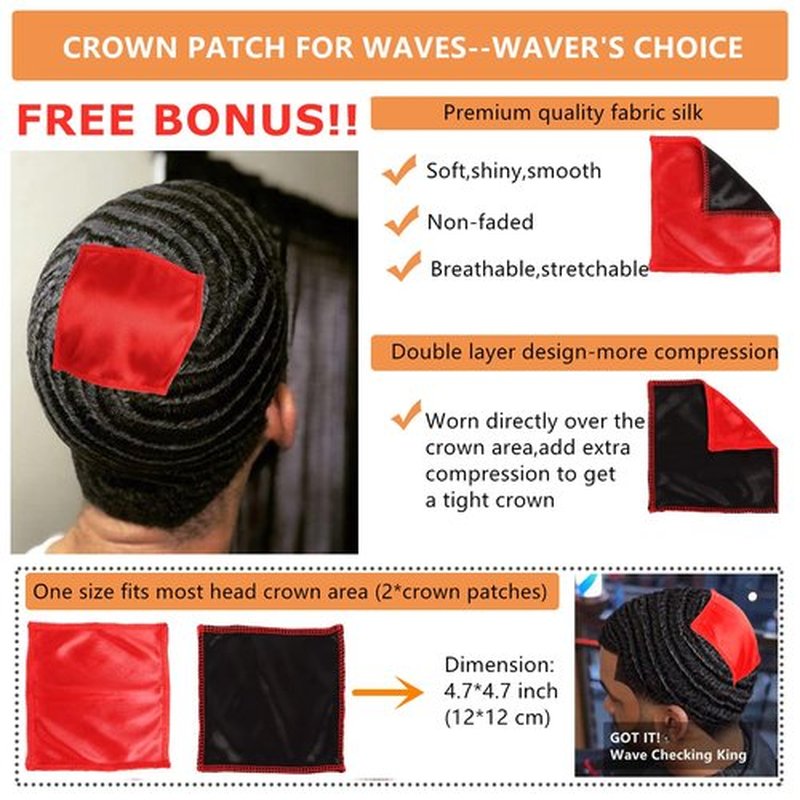 Himoswis 360 Wave Kit: Hair Brush, Silk Durags, Crown Patch for Men's Hair Waves
