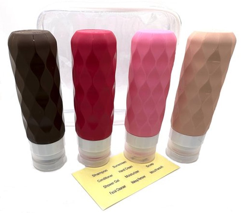Travel Size Toiletries Containers, Shampoo Travel Bottles, Silicone Travel Botles 3 oz, TSA Approved Travel Size Container, Leak Proof Refillable Squeezable, (4 Pack) (Chocolate Strawberries)