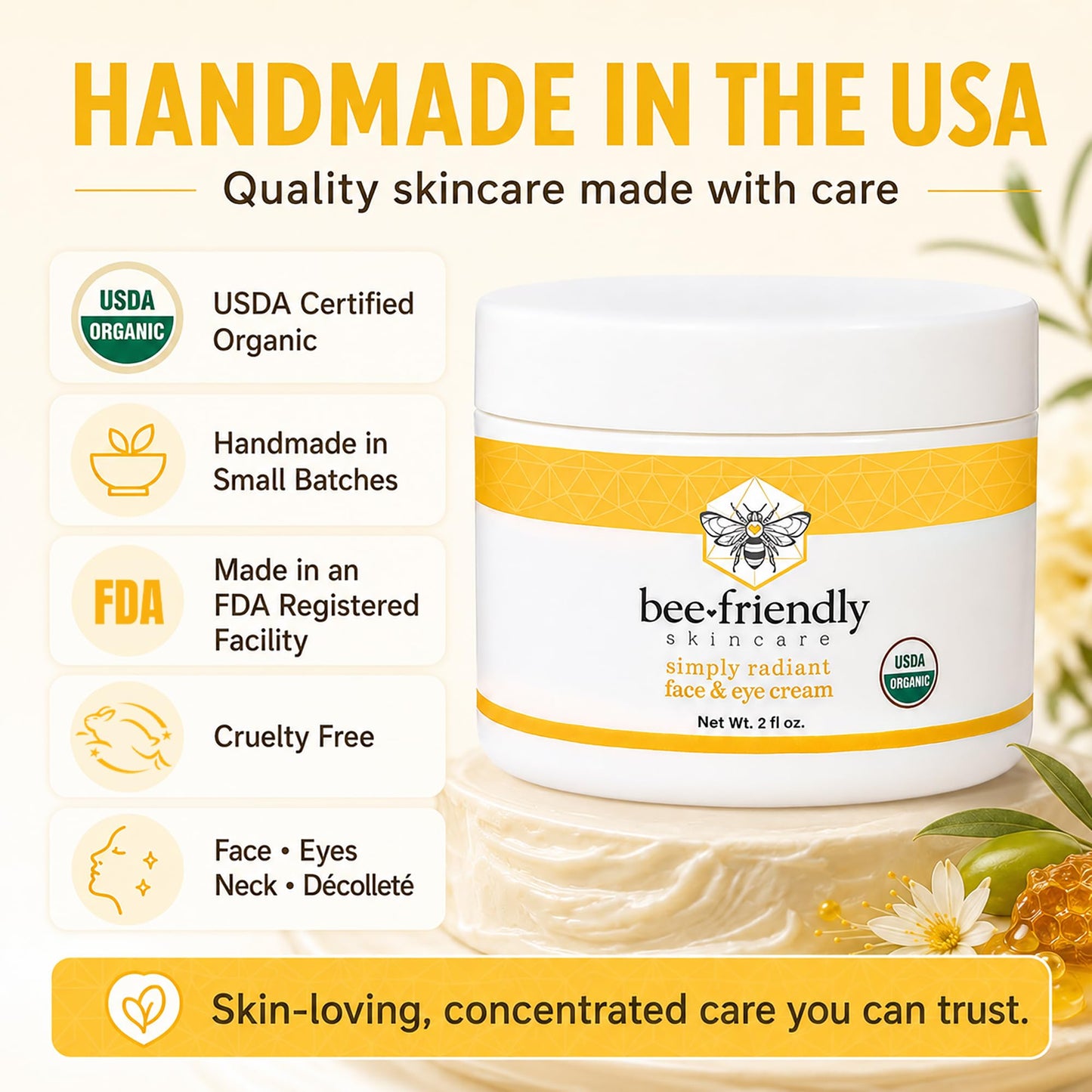 BeeFriendly® Organic Face and Eye Cream, All In One 2 oz