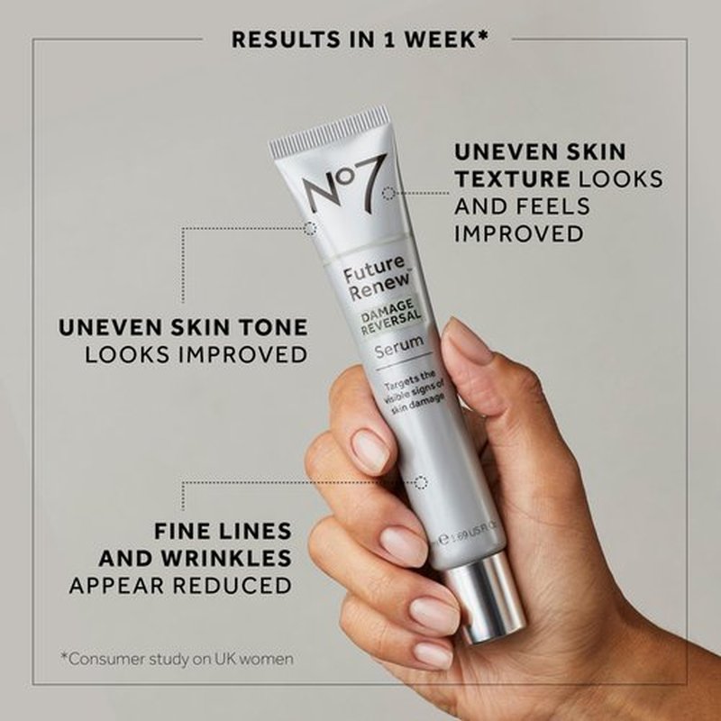 No7 Future Renew Damage Reversal Serum - Anti-Aging Face Serum for Glowing Skin - Hyaluronic Acid + Niacinamide for Sun Damage Reversal - Dermatologist-Approved, Sensitive Skin Suitable (0.84 Fl Oz)