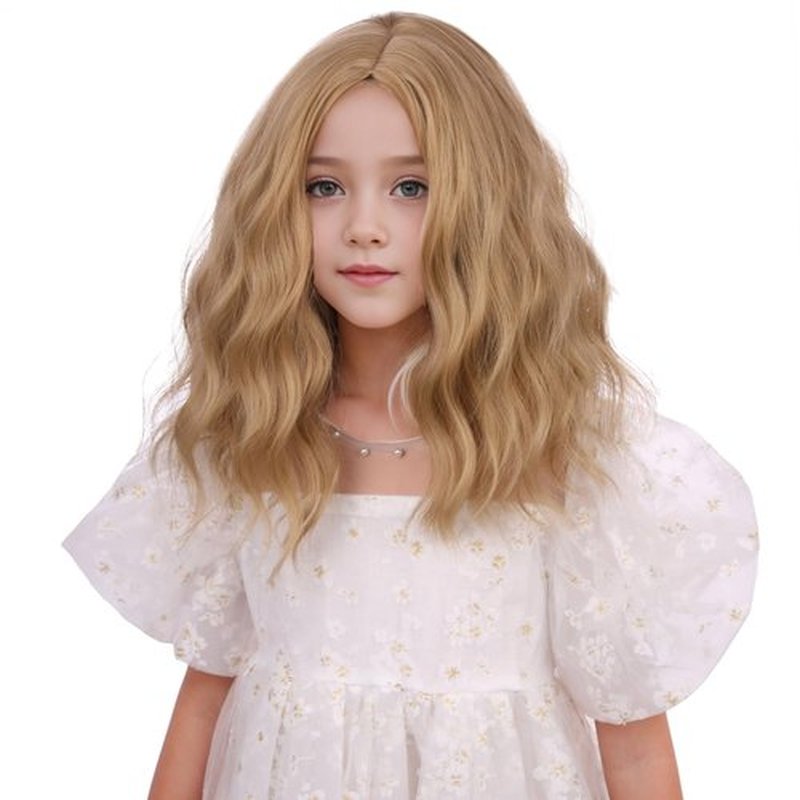 DUDUWIG Kids Strawberry Blonde Wig Short Wavy Blonde Wigs for Girls Child Blonde Side Part Wig Synthetic Hair Wigs Hairnet Include