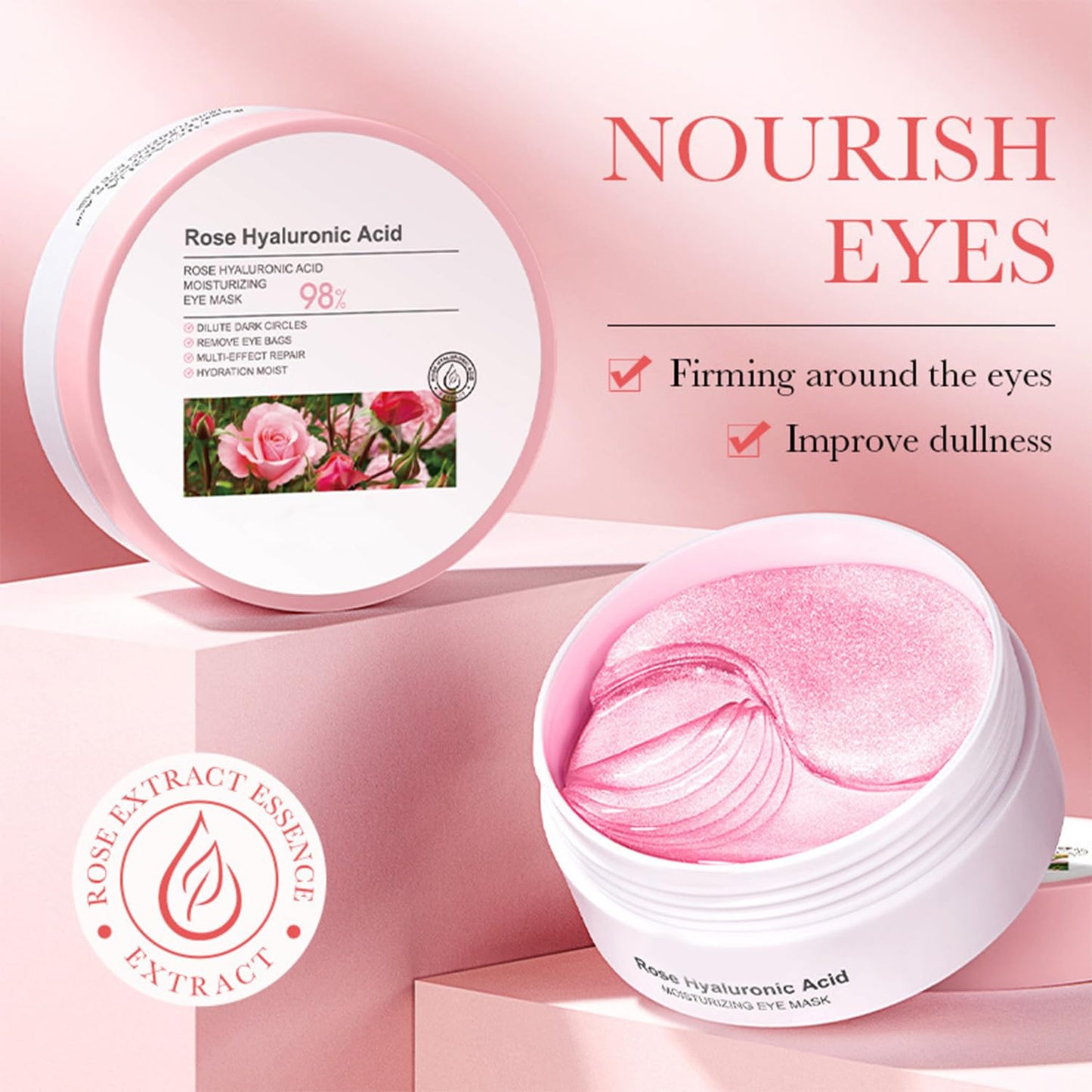 Rose Eye Masks, 60 PCS Eye Patches for Puffy Eyes and Dark Circles, Hydrating Eye Mask Skincare, Eye Patch, Parches Para Ojeras, Under Eye Bags, Reduce Wrinkles and Fine Lines, Improve Eye Skin