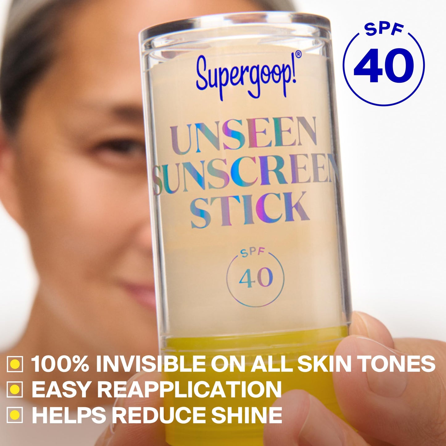 Supergoop! Unseen Sunscreen Stick - SPF 40 - Clear & Invisible Sun Protection - Broad Spectrum Face Sunscreen - Glides Over Makeup - Natural Finish - For All Skin Types - 0.7 fl oz (Pack of 2)