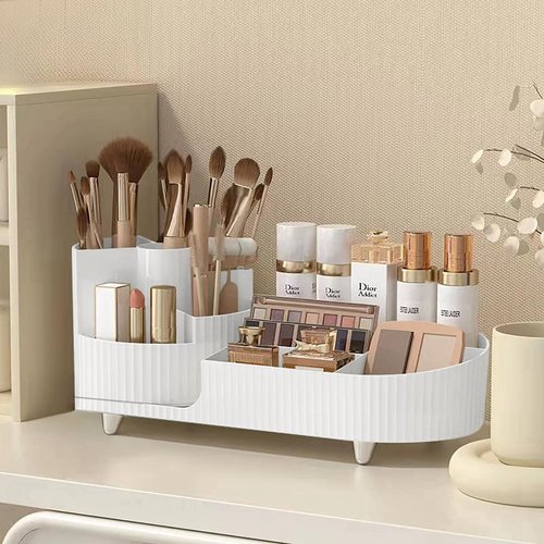 Rotating Large Capacity Cosmetic Display Case,Bathroom Counter Organizer Countertop Storage,Cosmetics Skincare Shelf Organizer (White, M)