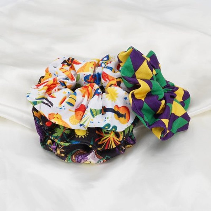 Jocbean Mardi Gras Hair Scrunchies Ponytail Holders for Women Carnival Party Hair Accessories