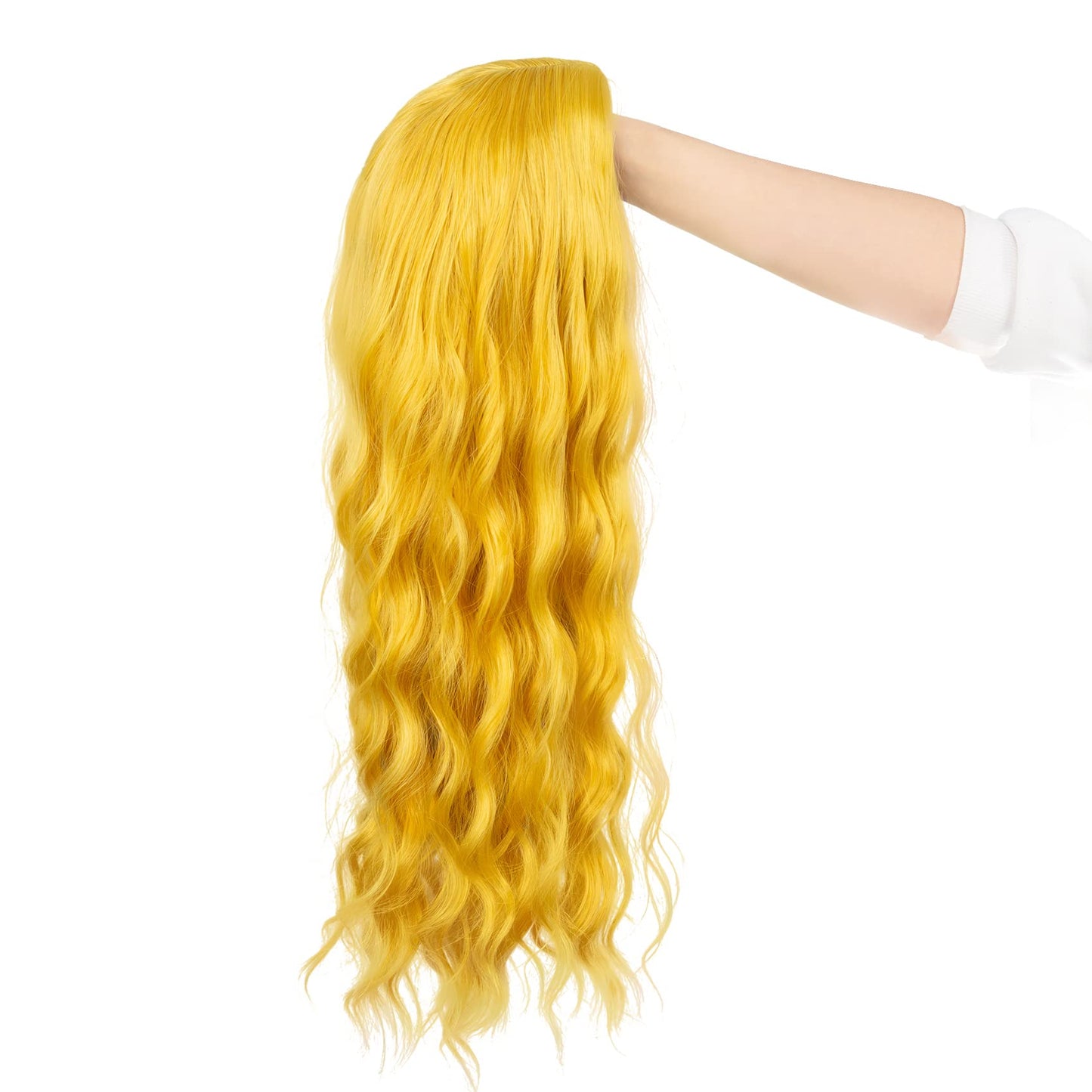 Beweig Yellow Wig for Women Long Curly Wavy Cute Colorful Wigs Middle Part Synthetic Hair Wigs Halloween Cosplay Daily Party Wigs (25 inch)