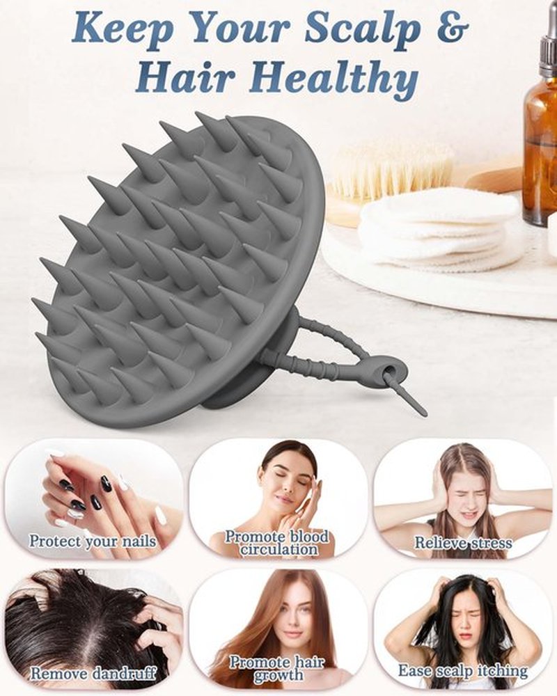 Manmihealth Silicone Hair Scalp Massager & Soft Bath Glove Set 2 PCS, Extra-Large Shampoo Scalp Brush with Body & Face Scrubber for All Hair Skin Types with a Free Silicone Strap&Hook Style 1(Gray*2)