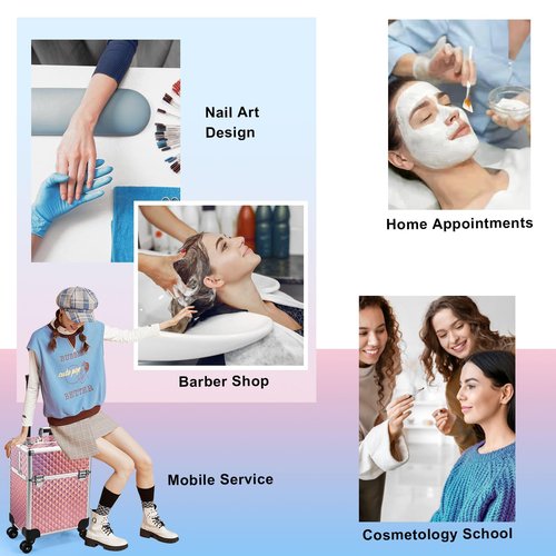 Stagiant Rolling Makeup Train Case Large Cosmetic Suitcase Trolley Makeup Luggage Storage Box 4 Tray with Sliding Rail Removable Middle Layer Swivel Wheels Salon Barber Case Traveling Cart Trunk
