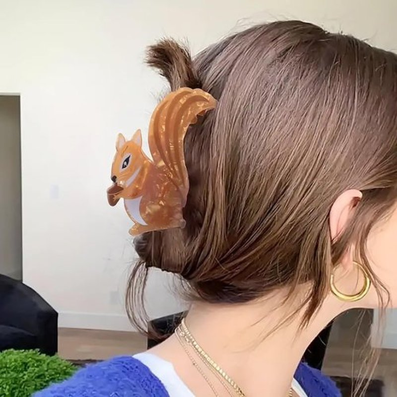 Thanksgiving Hair Clips Cute Hair Accessories Squirrel Shape Hair Claw Clips Brown Acrylic Shark Jaw Clip Medium Size Fall Hair Clip Cartoon Animal Hair Barrettes for Women Hair Supplies