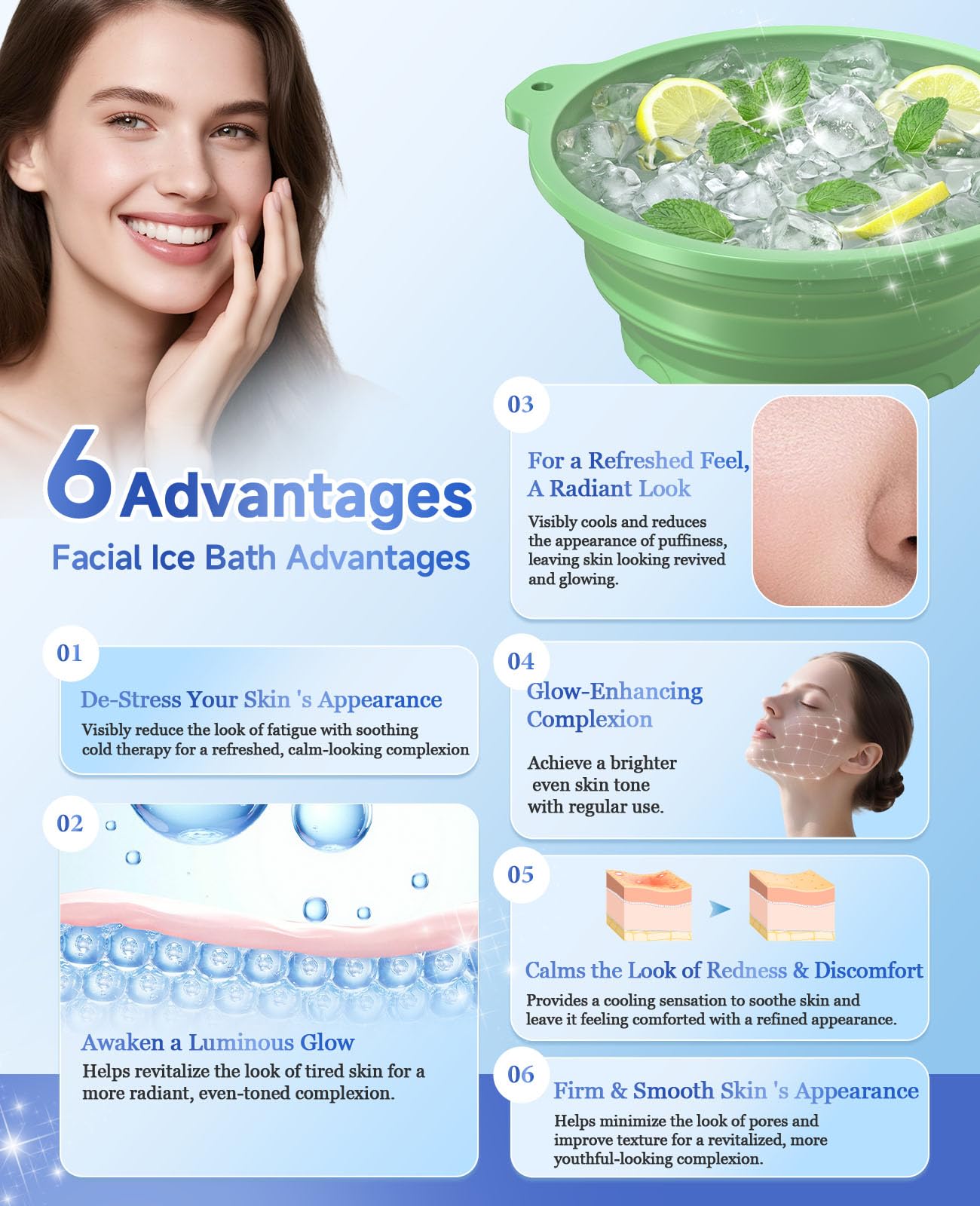 Face Bowl for Ice with Built-in Ice Tray – Collapsible Silicone Facial Ice Bath Bowl for Cold Plunge Therapy, Skin Tightening & Acne Relief – Portable Spa Tool for Home & Travel（Green