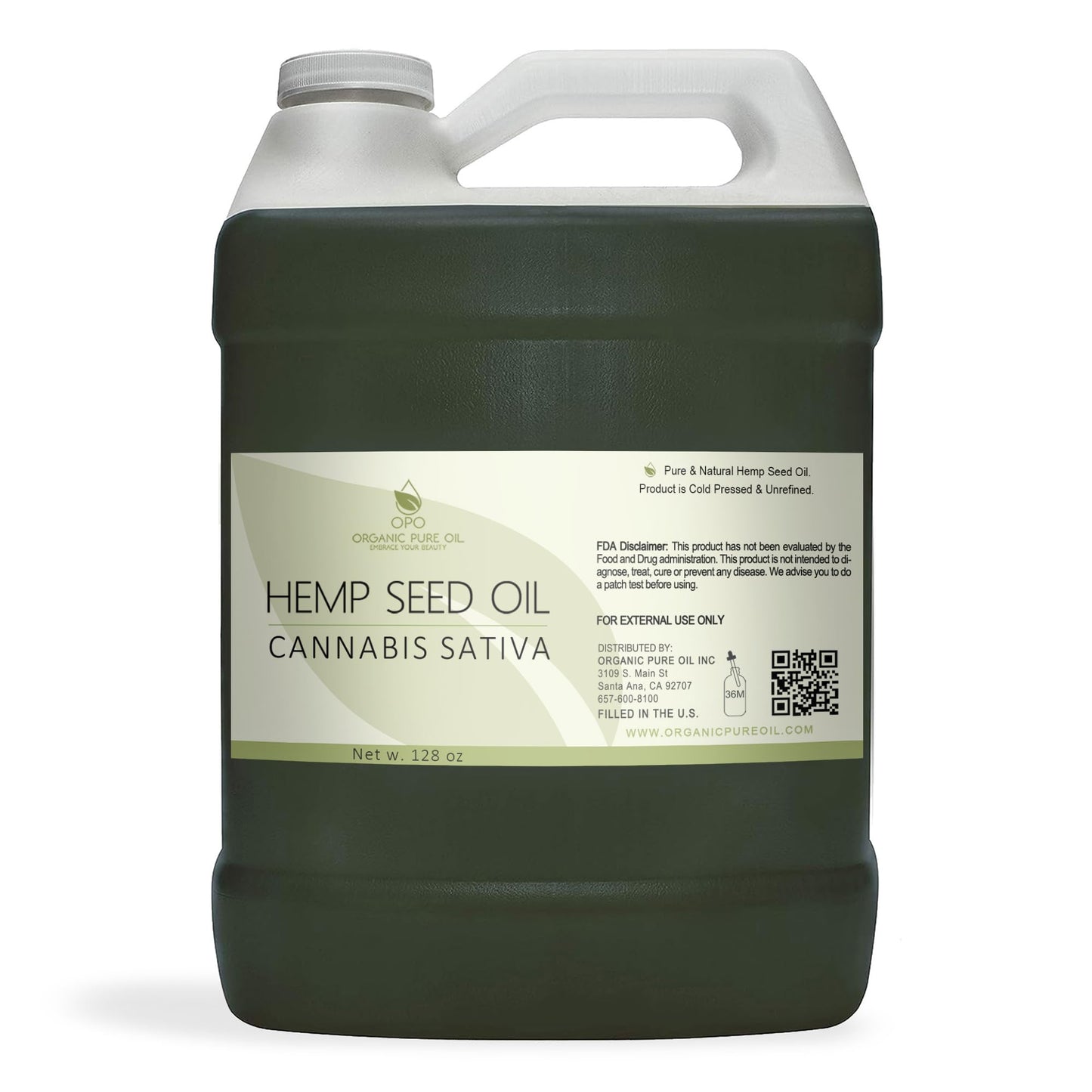 Hemp Seed Oil - Pure, Unrefined, Cold Pressed, All-Natural Non-GMO, Extra Virgin, Undiluted, Carrier Oil - Bulk 128 oz / 1 Gallon - Tinctures, Blends, DIY, Essential Oils