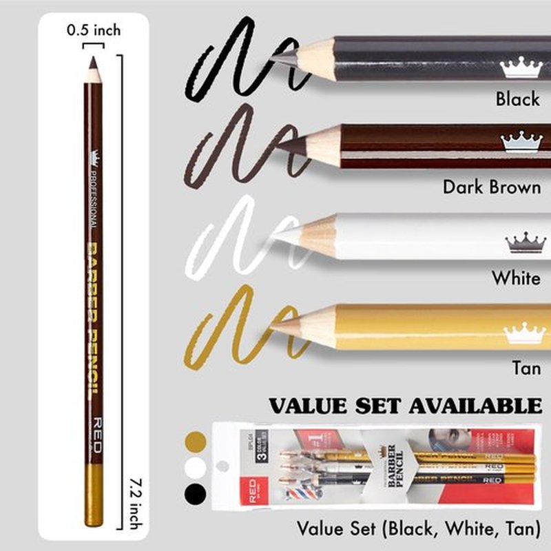 Red by Kiss Barber Pencil with Built-in Sharpener - Edge Razor Trace Pencils, Beard and Hairline Outliner, Shaping Pencils for Men (White-5pcs)