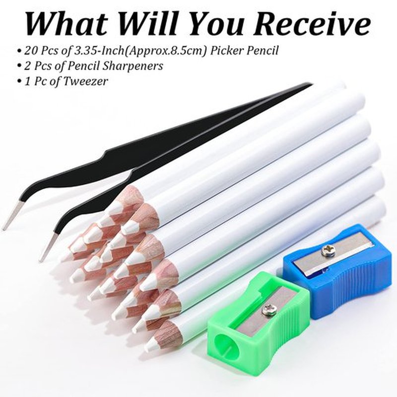 Rhinestones Picker Pencil for Nail Art Gem Crystal Pick up Tool 3.35-inch Rhinestone Pickup Pen 20Pcs with Pencil Sharpener 2Pcs + Tweezer 1Pc