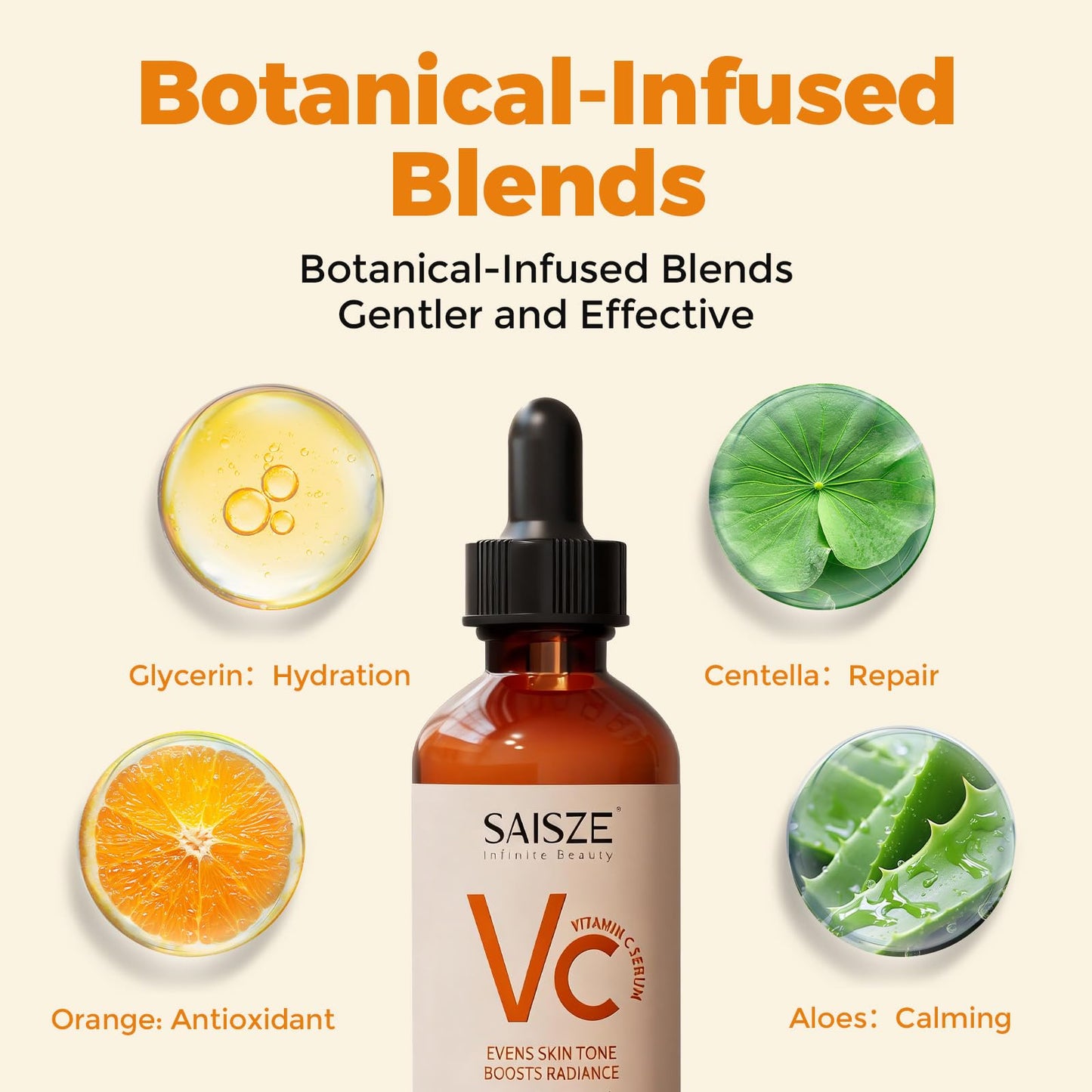 SAISZE Vitamin C Serum for Face, Facial Serum for Dark Spot, Skin Care Gifts for Women, Birthday Gift for Her, Anti Aging with Vitamin C, Hyaluronic Acid, 60ml