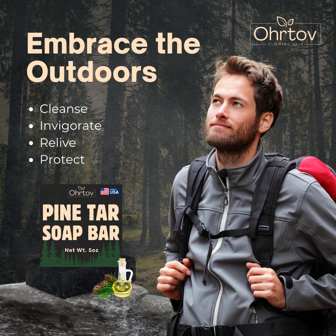 Pine Tar Soap – Natural Pine Tar Soap Bar for Men – Cleansing Bar for Acne, Eczema, Psoriasis & Itch Relief – Face & Body Wash with Activated Charcoal & Colloidal Oatmeal – Men’s Wash Made in the USA