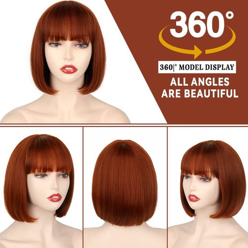 WERD Auburn Red Wig Bangs, Short Red Bob Wig for Women, Auburn Wig Bob with Bangs for Daily Party Cosplay