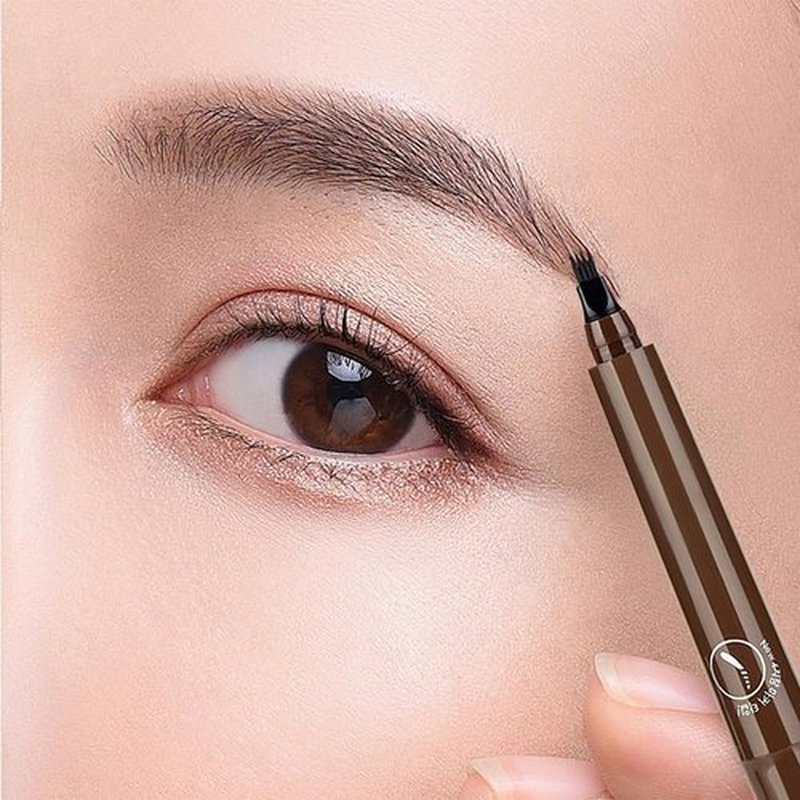 Magic Eyebrow Pencil, 4 Tipped Precise Brow Pen 3D Waterproof Microblading Eyebrow Pencil Contouring Pen, Long-Lasting Eyebrow Brush Fine Stroke Microblade Eyebrow Pencil (Dark Brown)