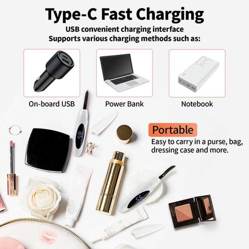 EYECURL Heated Lash Curler, Heated Eyelash Curler, Intelligent Power Off Rechargeable Electric Eyelash Curler Heated Quickly by Steel Wire for 24 Hs Long Lasting Natural Makeup - White
